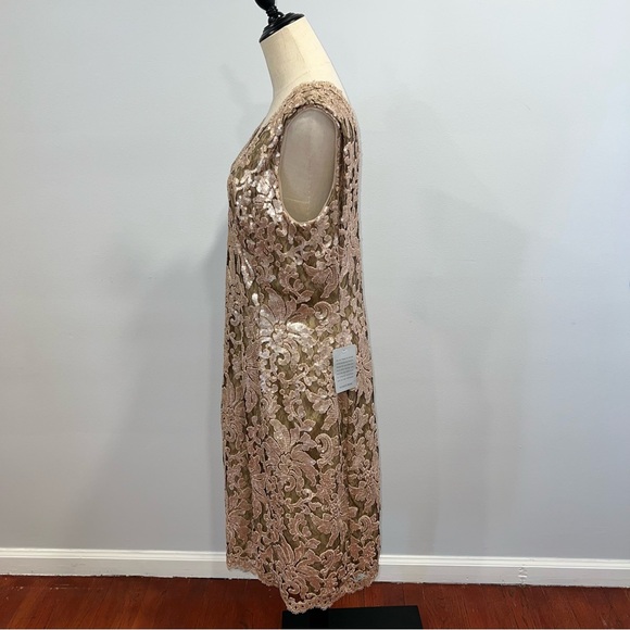 Tadashi Shoji Gold Embellished Sequin V Neck Cocktail MIDI Dress - Reemoly - Picture 7 of 14